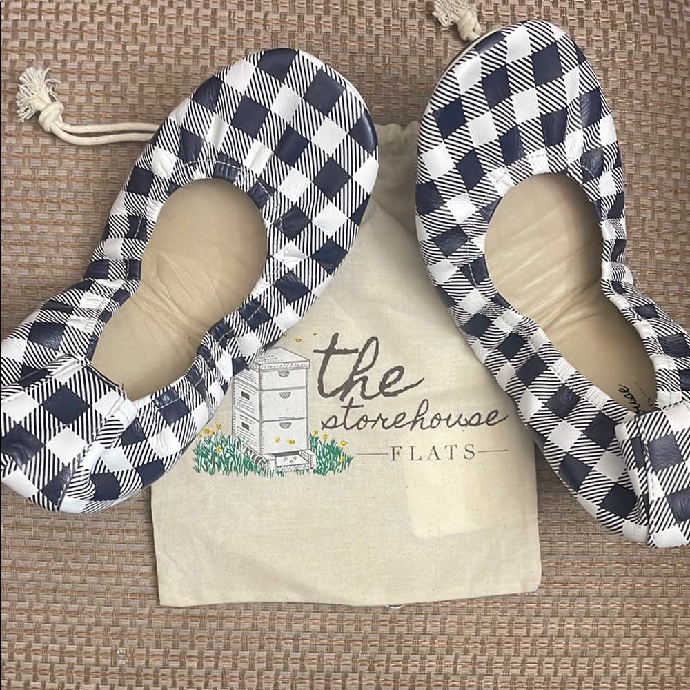 Storehouse flats black and white buffalo plaid leather